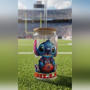 Stitch Buffalo Bills Glass 16oz Tumbler- Handmade
